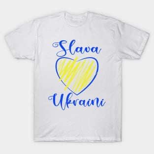 Slava Ukraini Glory to Ukraine heart white T-Shirt